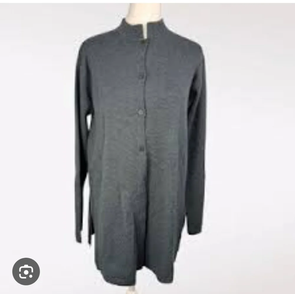 Eileen Fisher Wool Italian Yarn Wool Long Button Front Gray Cardigan Size 1X●